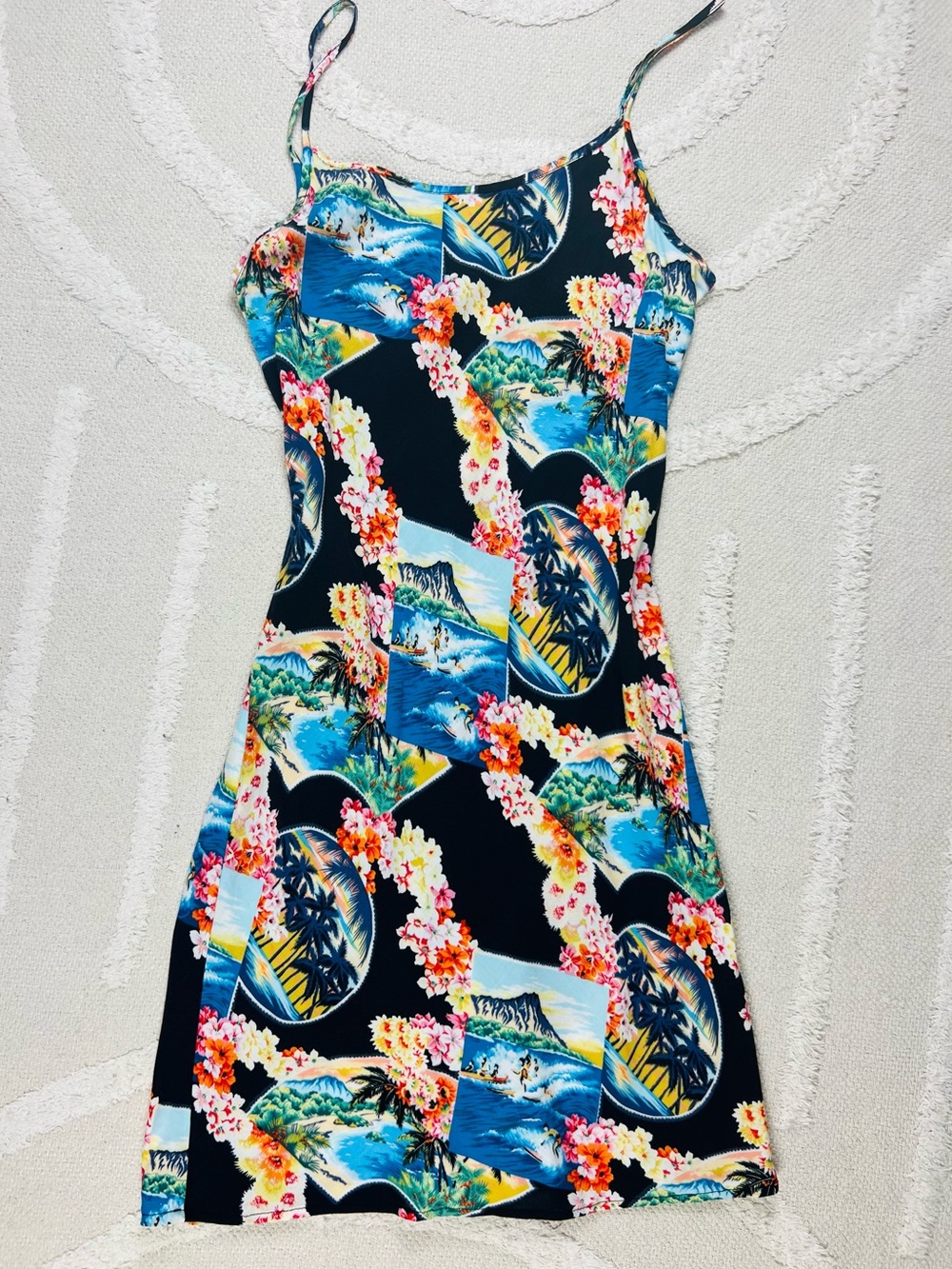 Vintage 90s Aqua Blues Y2K Hawaiian Tropical Mini Sundress – Size Medium